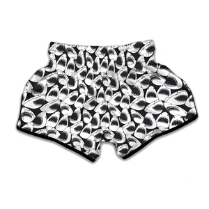 White And Grey Shark Pattern Print Muay Thai Boxing Shorts