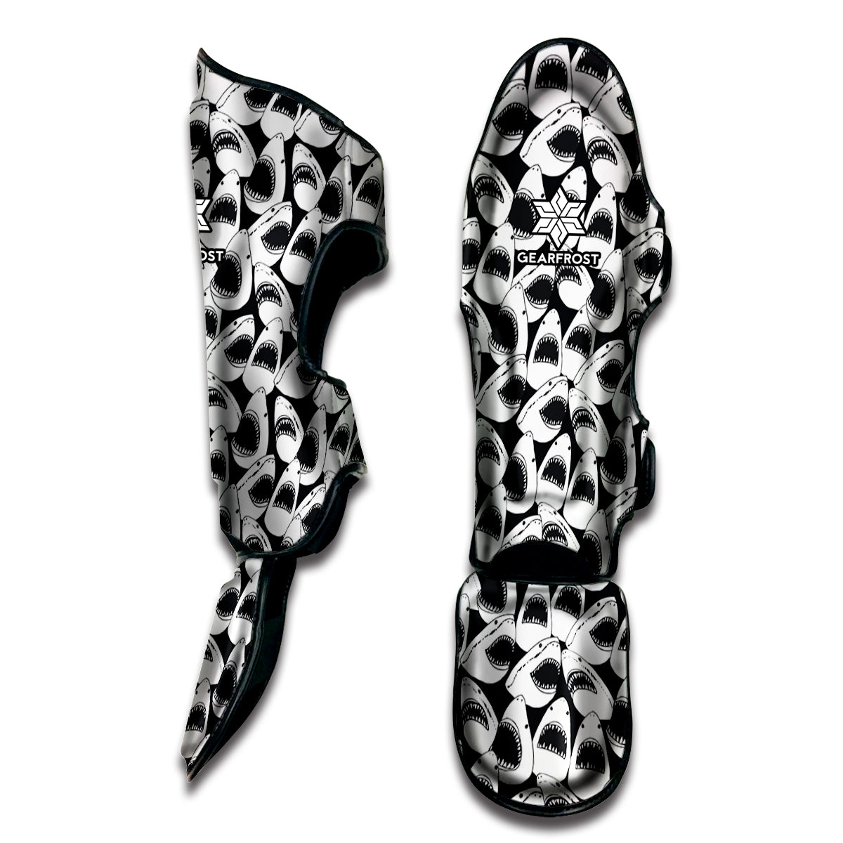 White And Grey Shark Pattern Print Muay Thai Shin Guard