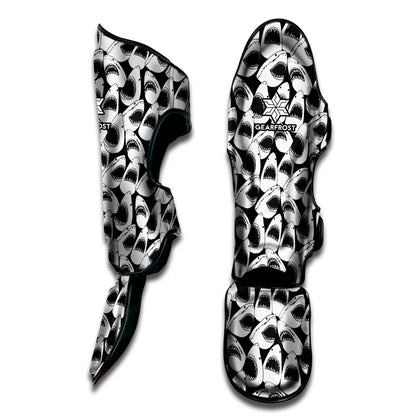White And Grey Shark Pattern Print Muay Thai Shin Guard