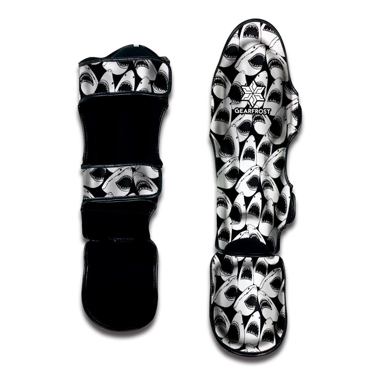 White And Grey Shark Pattern Print Muay Thai Shin Guard
