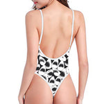 White And Grey Shark Pattern Print One Piece High Cut Swimsuit