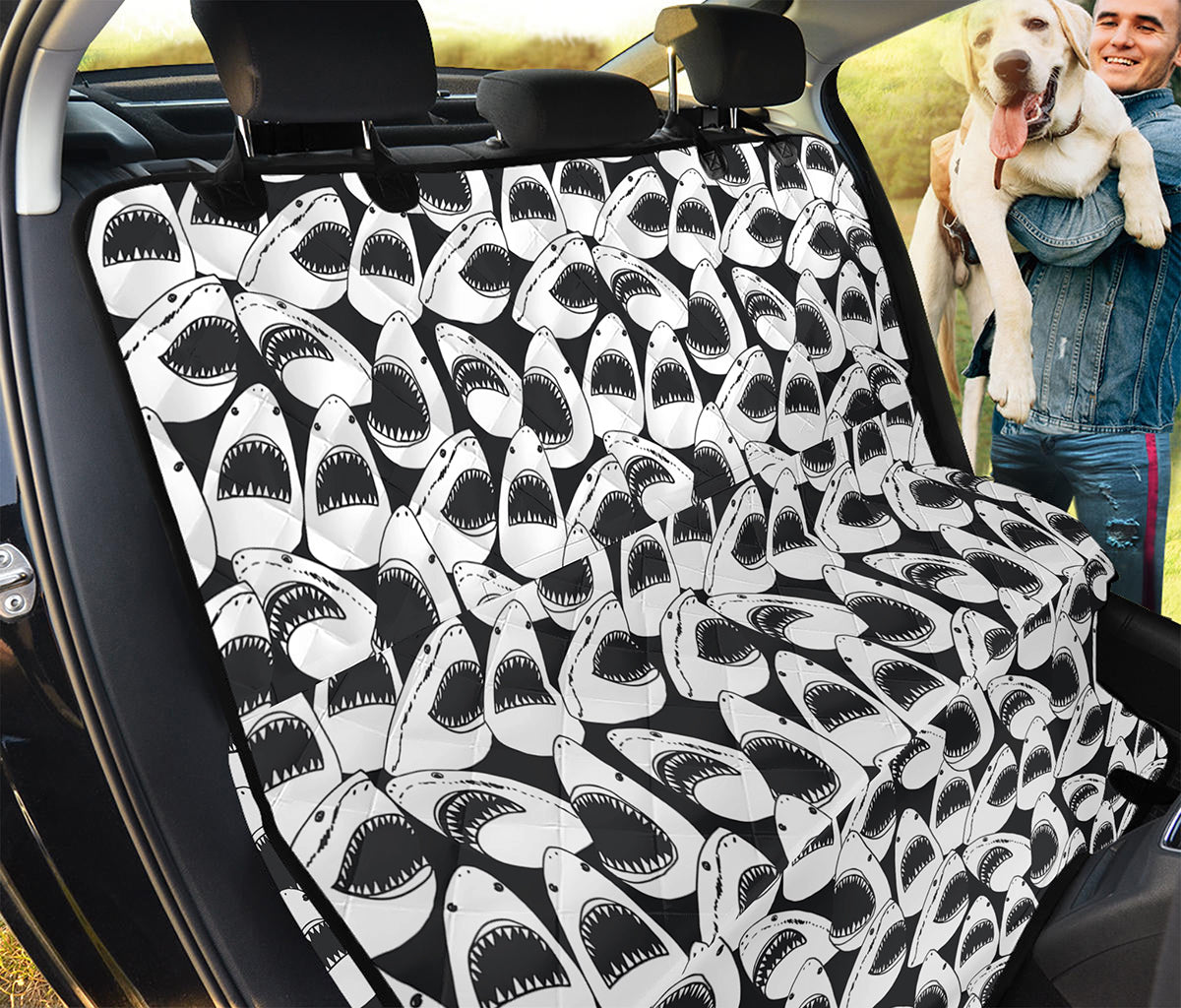 White And Grey Shark Pattern Print Pet Car Back Seat Cover