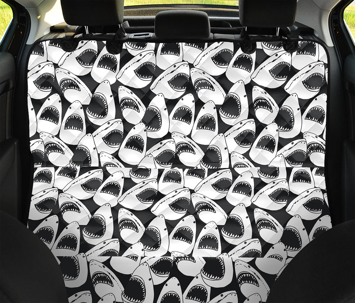 White And Grey Shark Pattern Print Pet Car Back Seat Cover