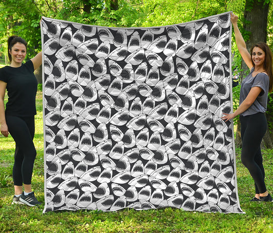 White And Grey Shark Pattern Print Quilt