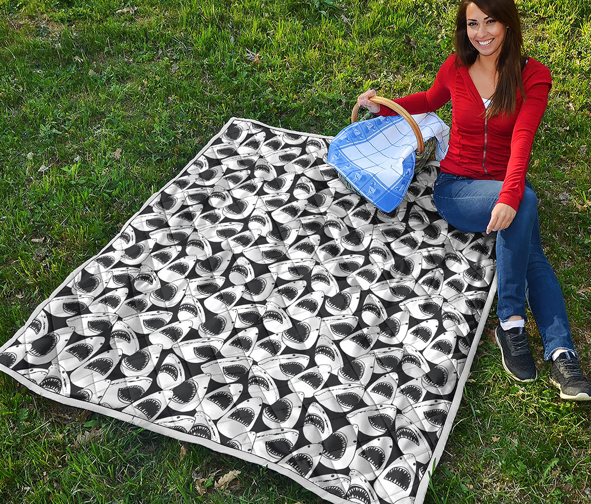 White And Grey Shark Pattern Print Quilt