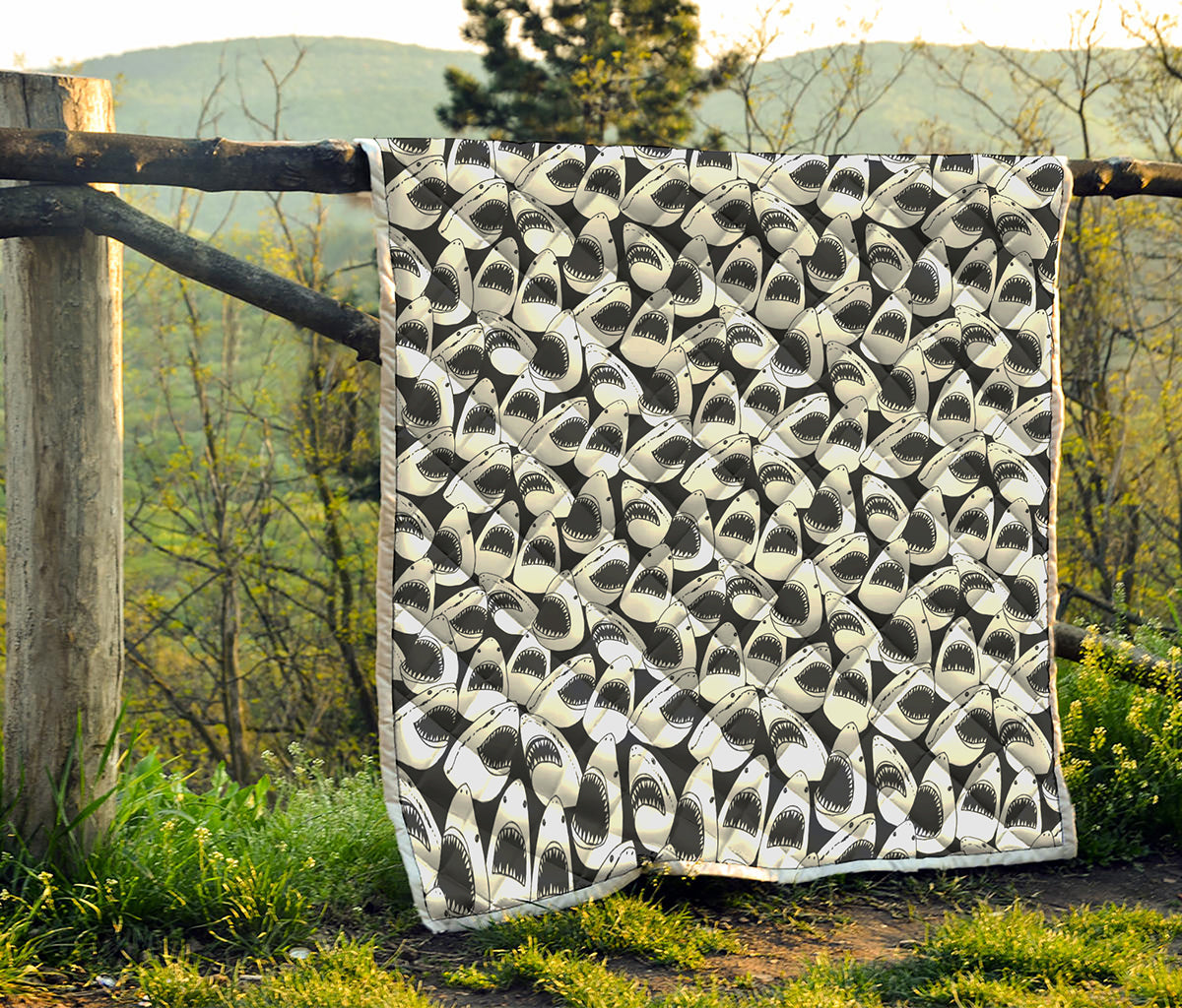 White And Grey Shark Pattern Print Quilt