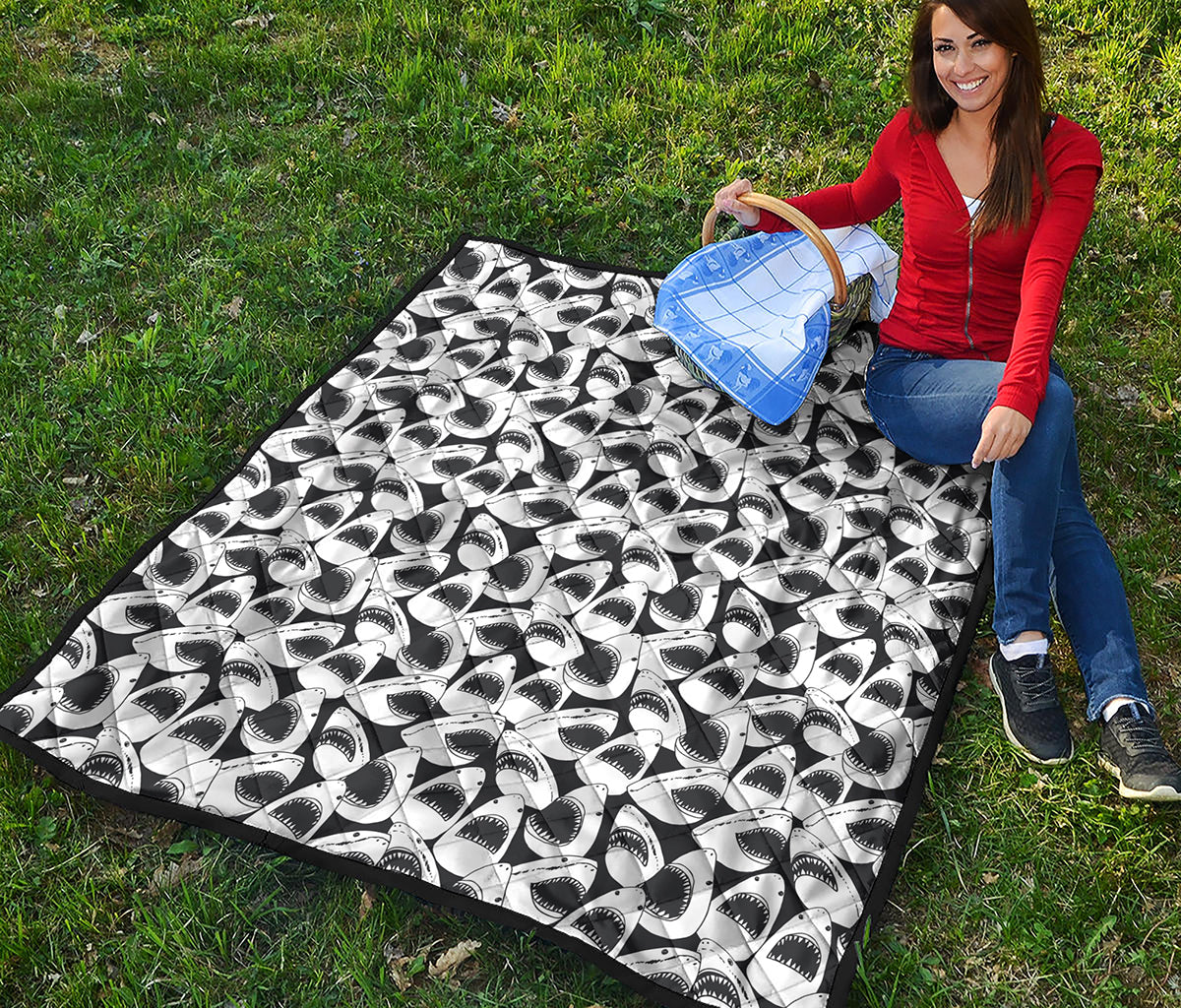 White And Grey Shark Pattern Print Quilt