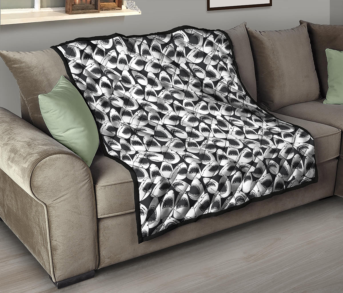 White And Grey Shark Pattern Print Quilt