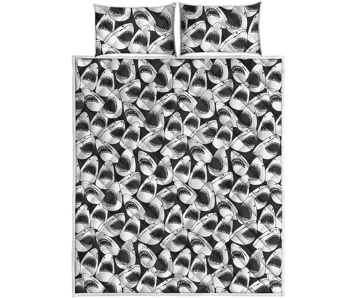 White And Grey Shark Pattern Print Quilt Bed Set