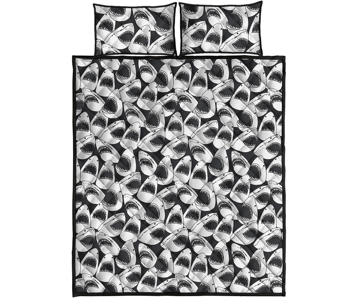 White And Grey Shark Pattern Print Quilt Bed Set