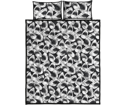 White And Grey Shark Pattern Print Quilt Bed Set