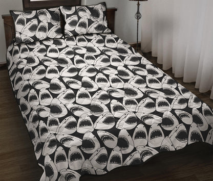 White And Grey Shark Pattern Print Quilt Bed Set