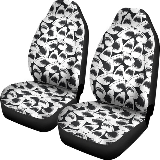 White And Grey Shark Pattern Print Universal Fit Car Seat Covers