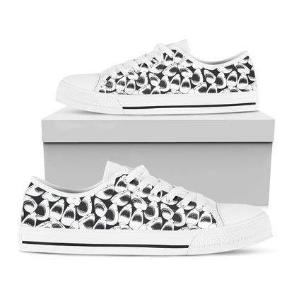 White And Grey Shark Pattern Print White Low Top Shoes