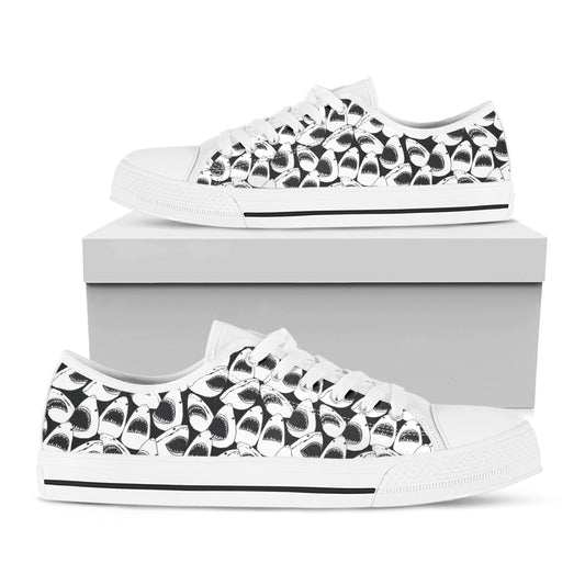 White And Grey Shark Pattern Print White Low Top Shoes