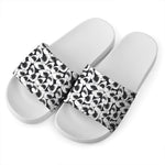 White And Grey Shark Pattern Print White Slide Sandals