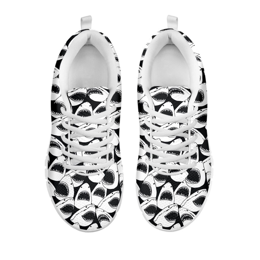 White And Grey Shark Pattern Print White Sneakers