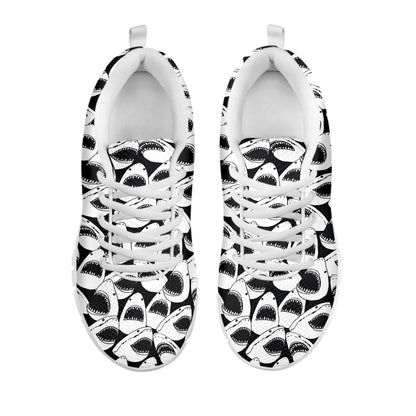 White And Grey Shark Pattern Print White Sneakers