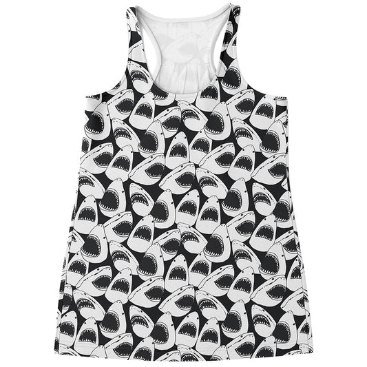 White And Grey Shark Pattern Print Women's Racerback Tank Top