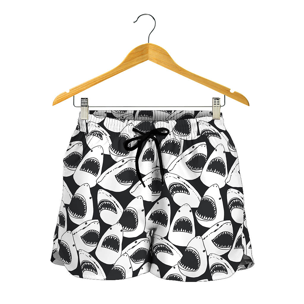 White And Grey Shark Pattern Print Women's Shorts