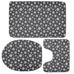 White And Grey Snowflake Pattern Print 3 Piece Bath Mat Set