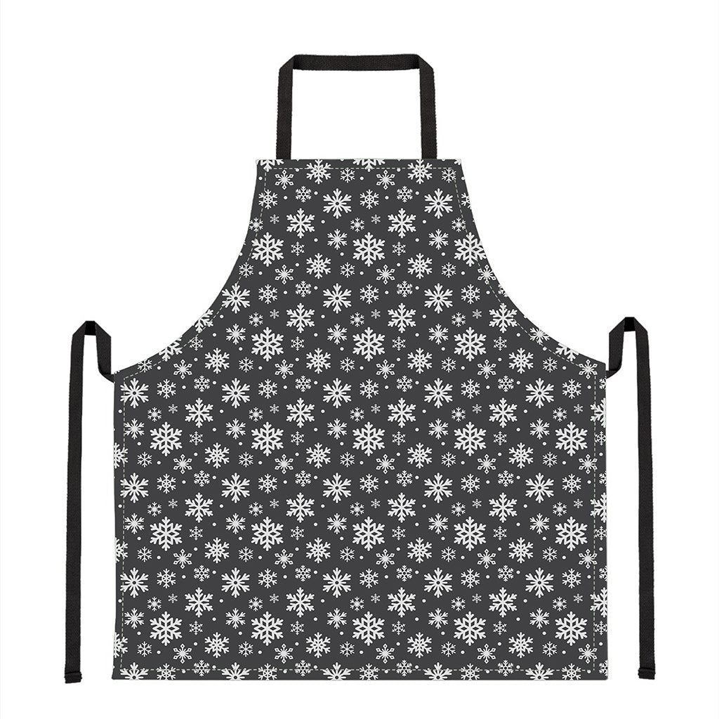 White And Grey Snowflake Pattern Print Apron