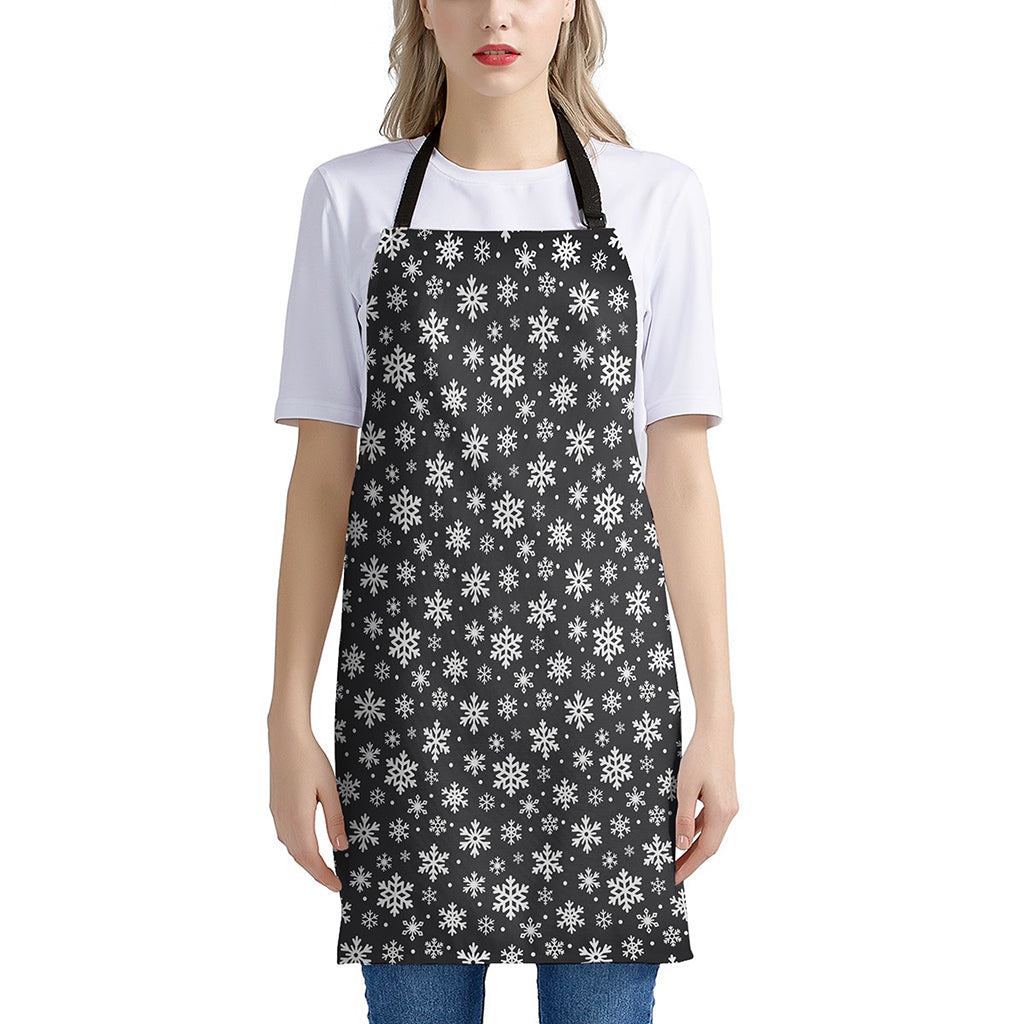 White And Grey Snowflake Pattern Print Apron