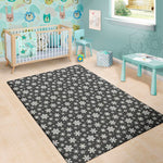 White And Grey Snowflake Pattern Print Area Rug