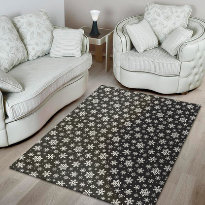 White And Grey Snowflake Pattern Print Area Rug
