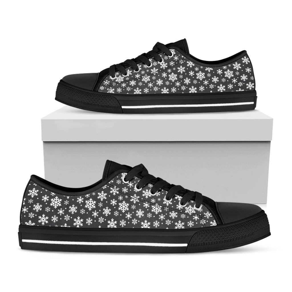 White And Grey Snowflake Pattern Print Black Low Top Shoes