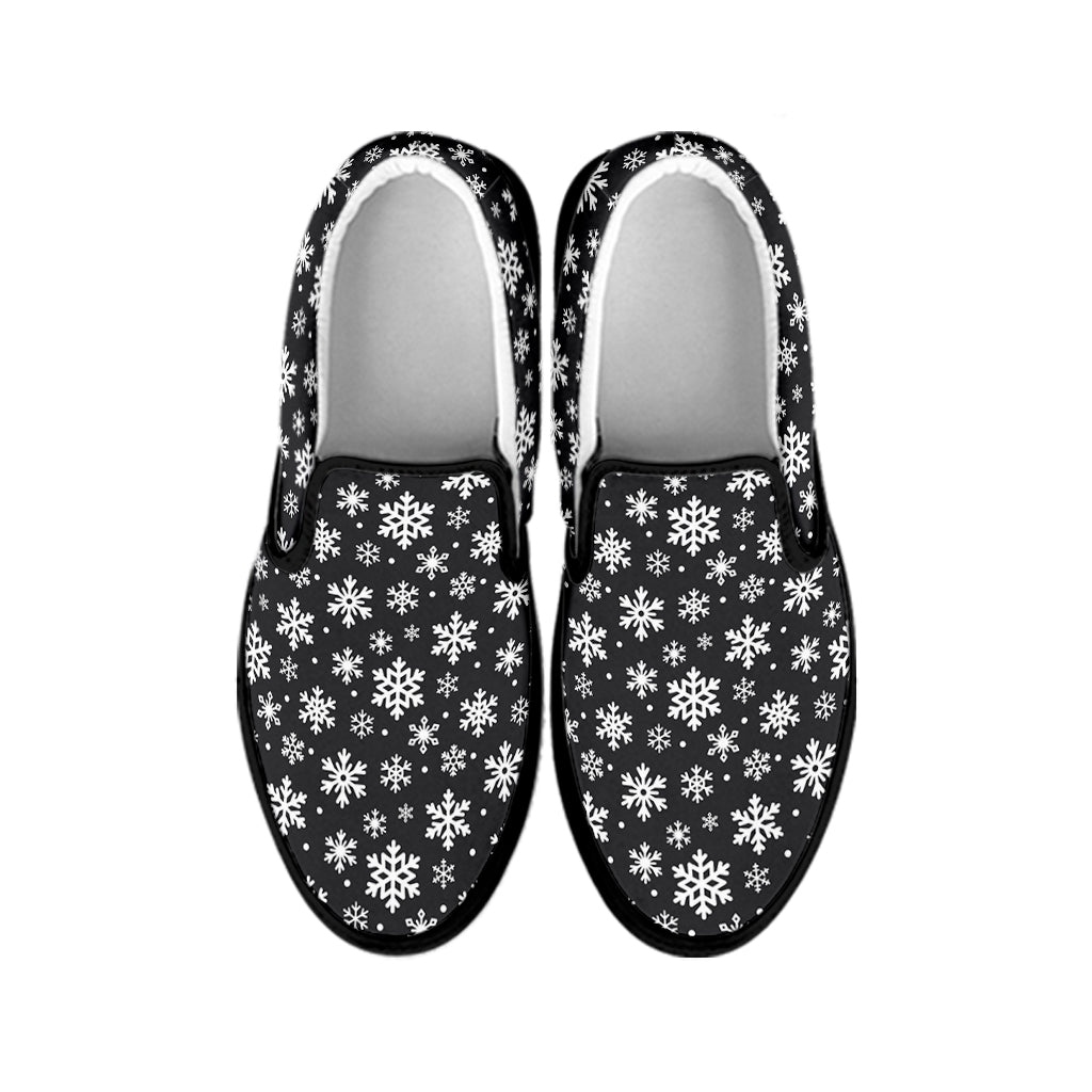 White And Grey Snowflake Pattern Print Black Slip On Shoes