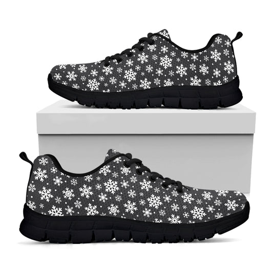 White And Grey Snowflake Pattern Print Black Sneakers