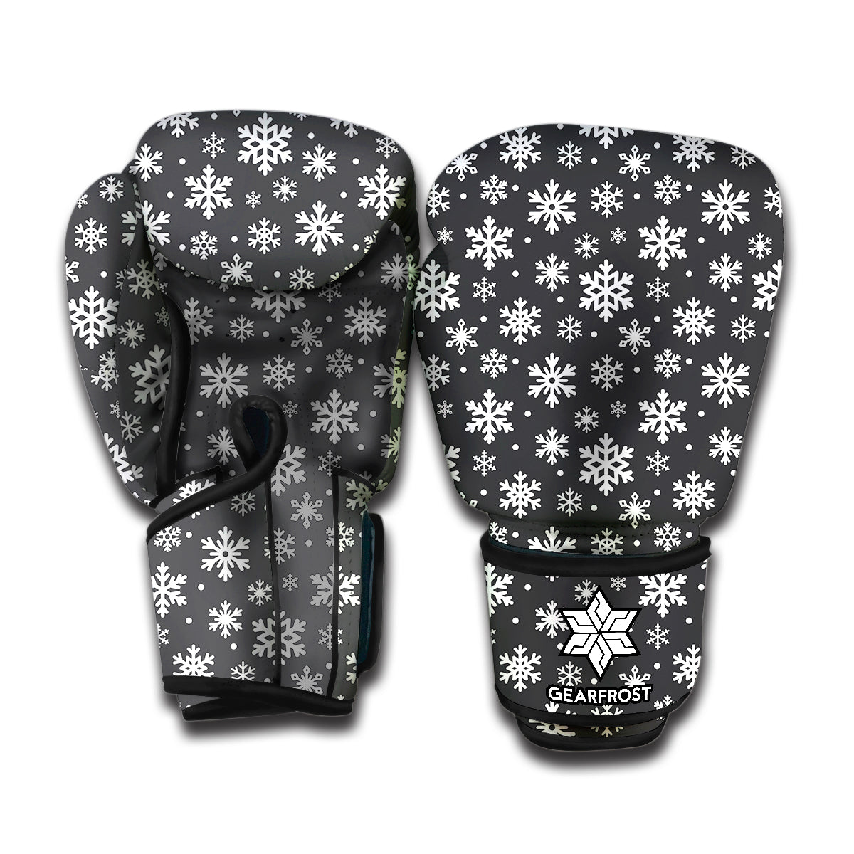 White And Grey Snowflake Pattern Print Boxing Gloves