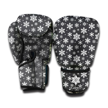 White And Grey Snowflake Pattern Print Boxing Gloves