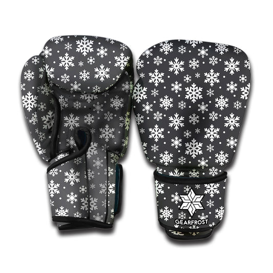 White And Grey Snowflake Pattern Print Boxing Gloves