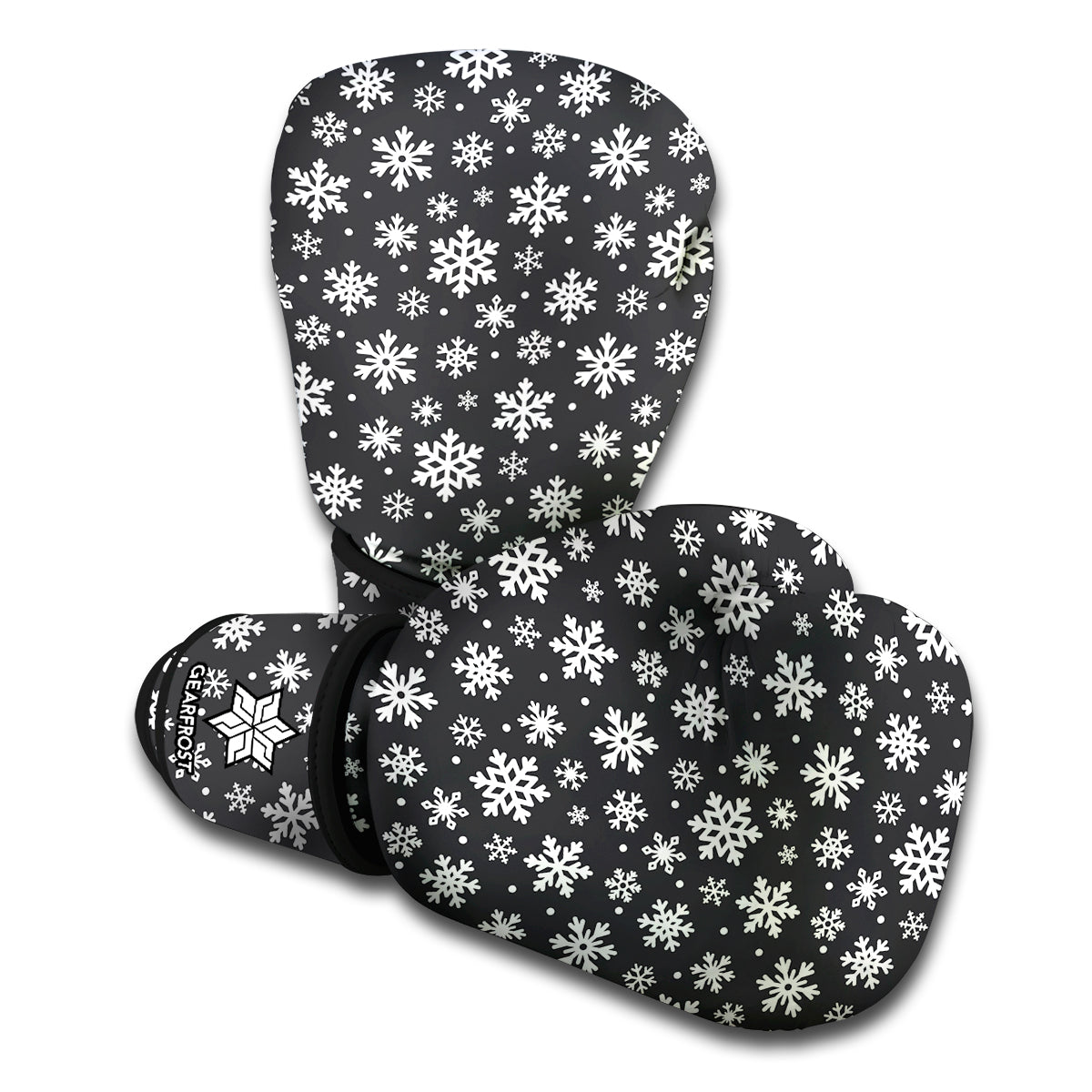 White And Grey Snowflake Pattern Print Boxing Gloves