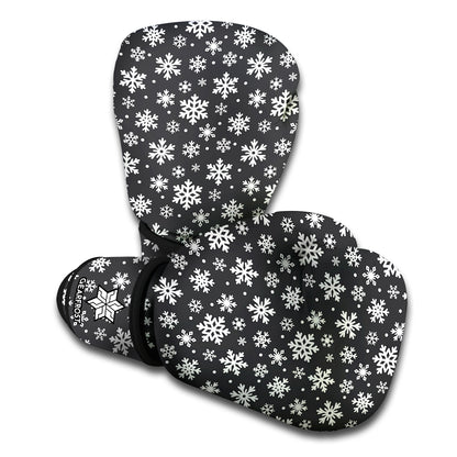 White And Grey Snowflake Pattern Print Boxing Gloves