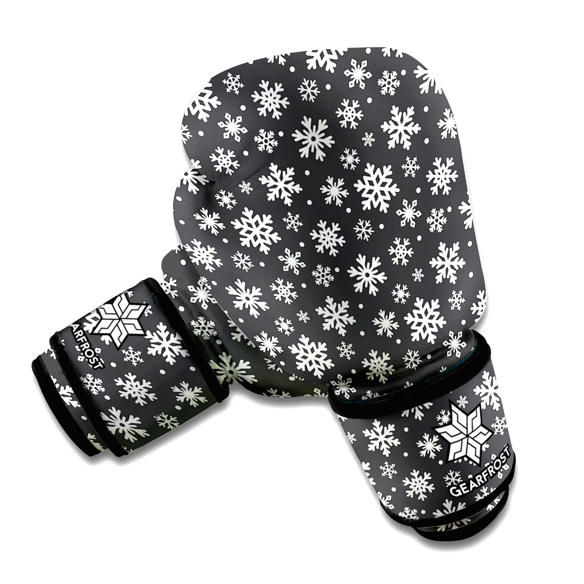 White And Grey Snowflake Pattern Print Boxing Gloves