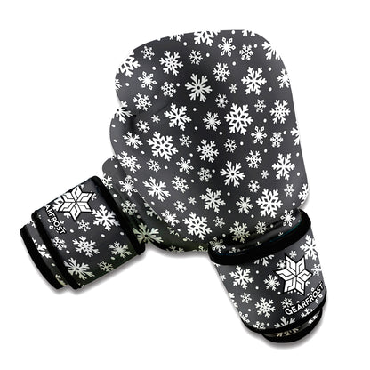 White And Grey Snowflake Pattern Print Boxing Gloves