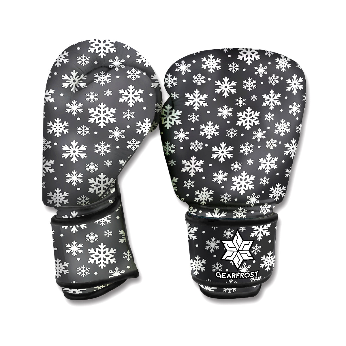 White And Grey Snowflake Pattern Print Boxing Gloves