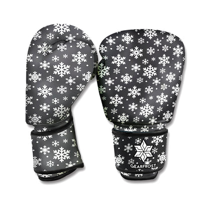 White And Grey Snowflake Pattern Print Boxing Gloves