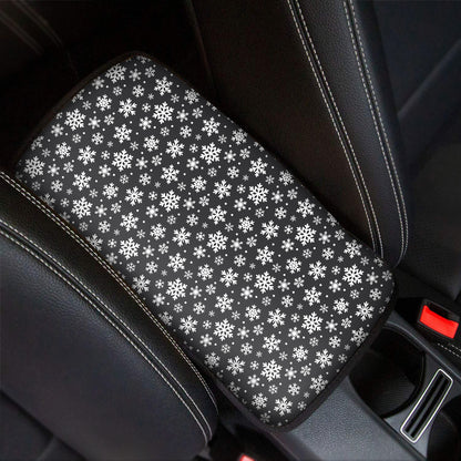 White And Grey Snowflake Pattern Print Car Center Console Cover