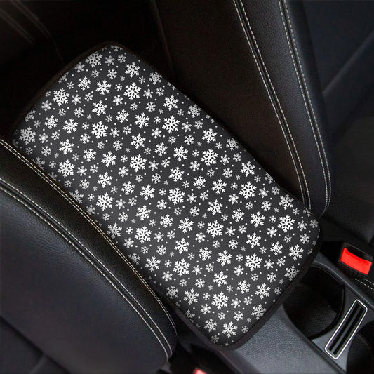 White And Grey Snowflake Pattern Print Car Center Console Cover