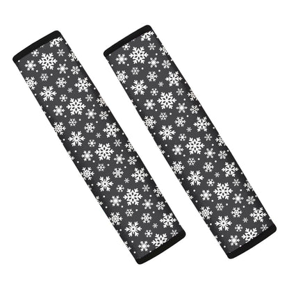 White And Grey Snowflake Pattern Print Car Seat Belt Covers