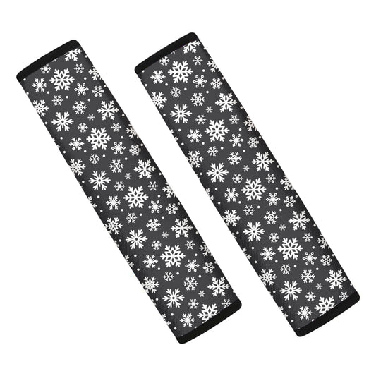 White And Grey Snowflake Pattern Print Car Seat Belt Covers