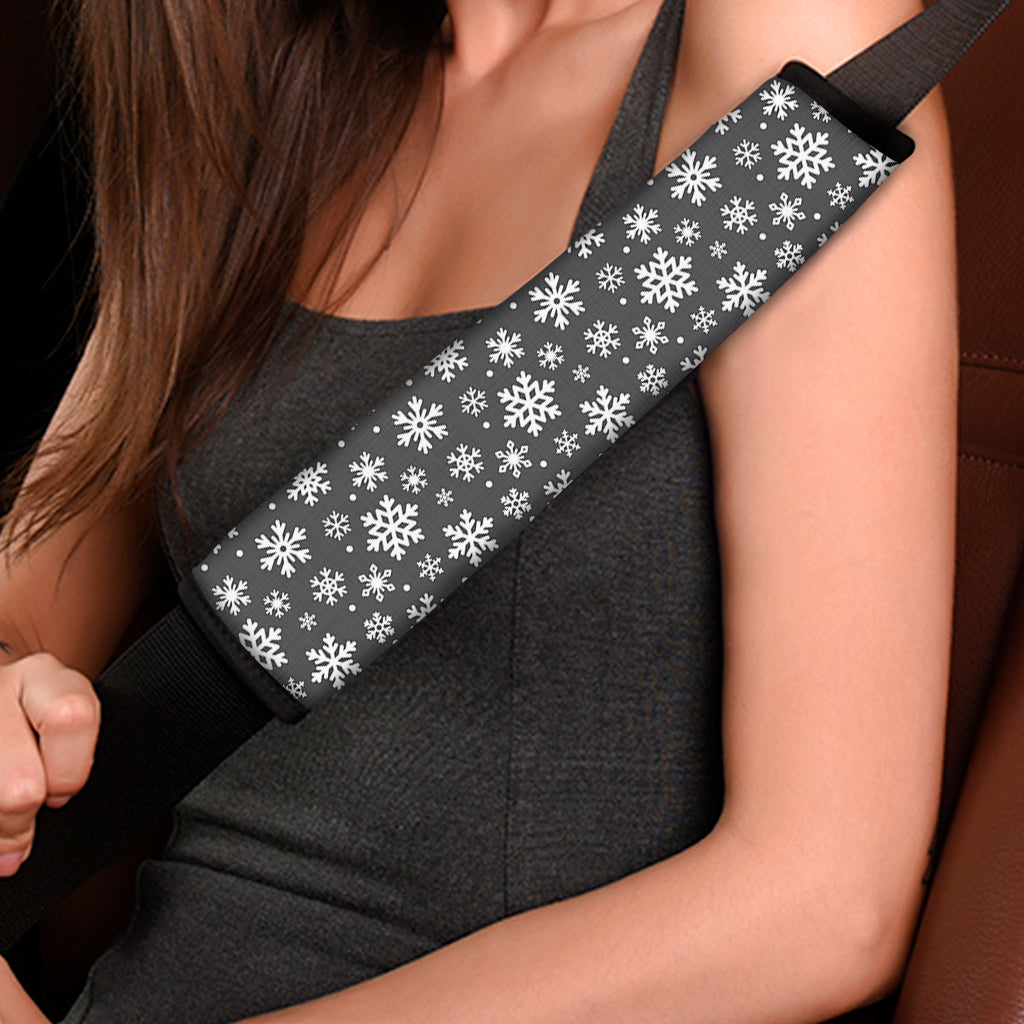 White And Grey Snowflake Pattern Print Car Seat Belt Covers