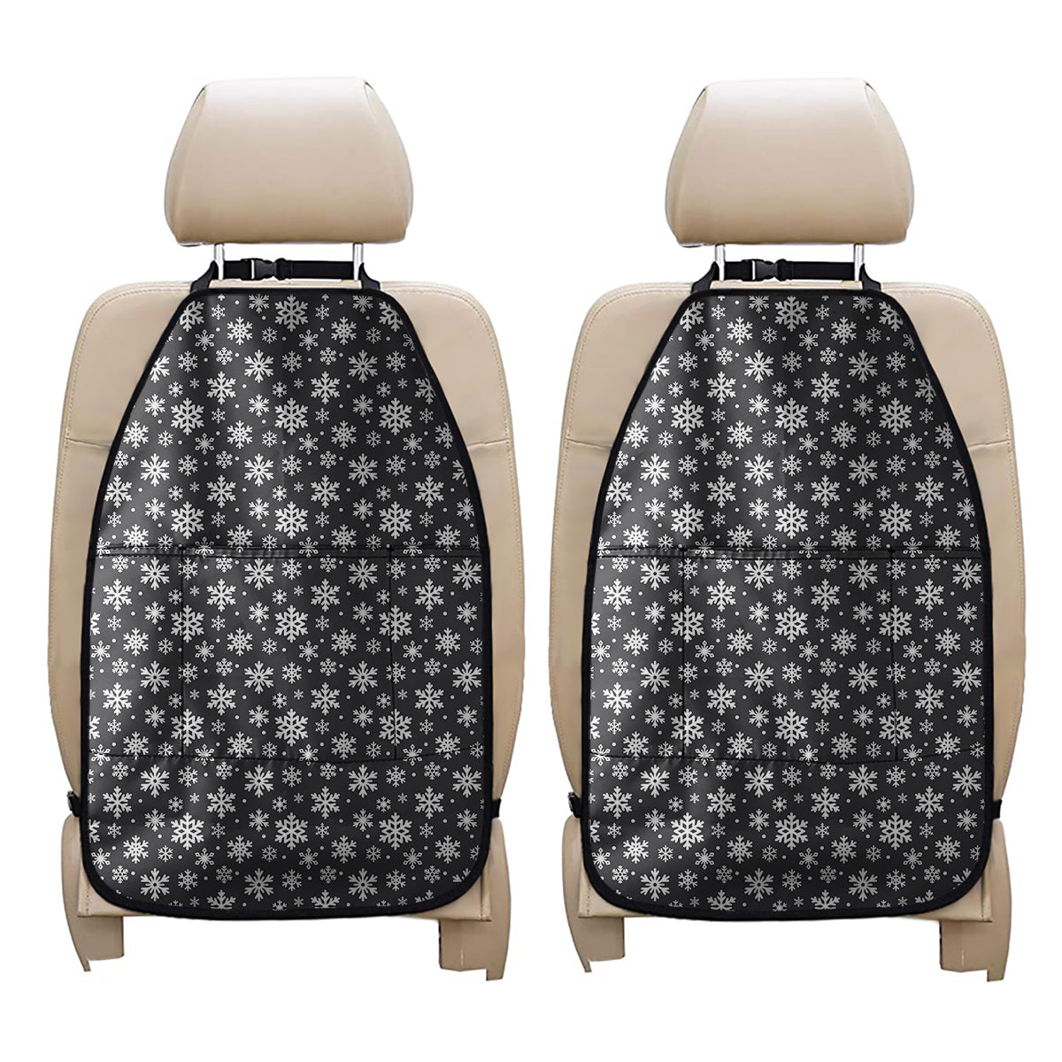 White And Grey Snowflake Pattern Print Car Seat Organizers