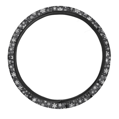 White And Grey Snowflake Pattern Print Car Steering Wheel Cover