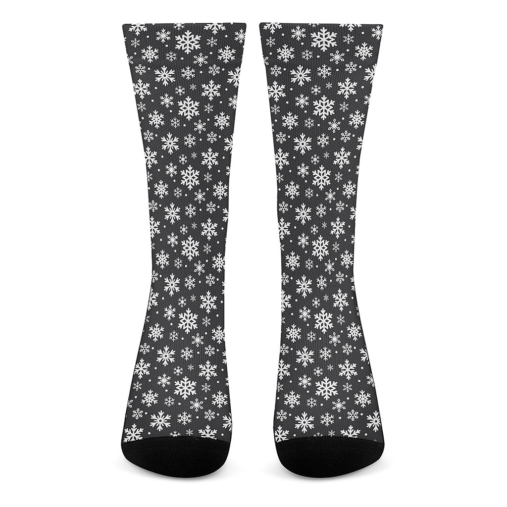 White And Grey Snowflake Pattern Print Crew Socks