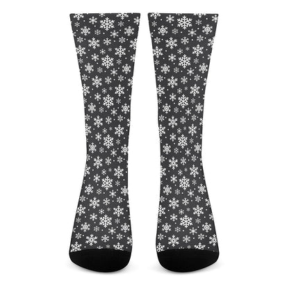 White And Grey Snowflake Pattern Print Crew Socks